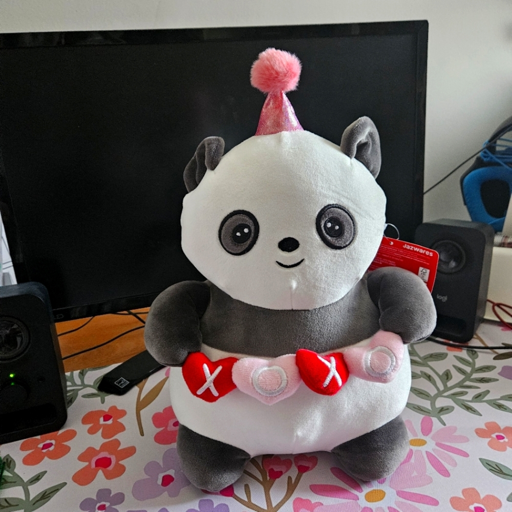 Charming Panda Plush with Pink Hat